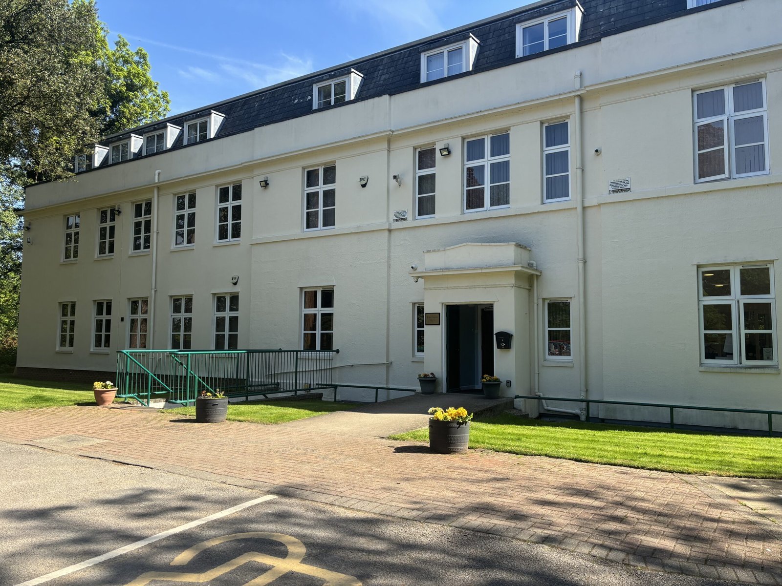Office building exterior on a bright, sunny day